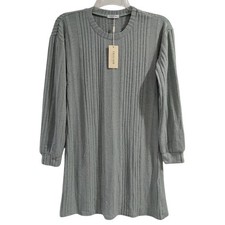 EKOUAIER Grey Ribbed Long Sleeve Crew Neck Casual Mini Dress Size M