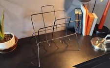 Vintage Mid Century Modern Black Metal Wire Magazine Rack Record Holder