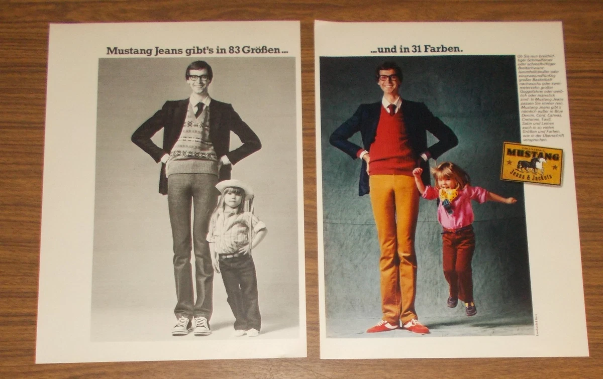 Seltene Werbung vintage MUSTANG Jeans gibt's in 83 Größe und 31 Farben 1979