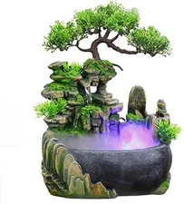 Rockery Stream Tabletop Fountain, Zen Meditation Indoor Waterfall Feature with A
