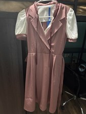 axes femme Pink/White Fit Flare Collared Puff Sleeve Belted Dress M