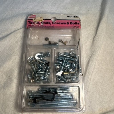 Vintage Fix-It Kit Assorted Tacks Nails Screws Bolts Hardware Set