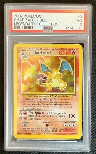 2002 Pokémon Charizard Holo 3/110 Legendary Collection PSA 3 VG #3 Graded Slab