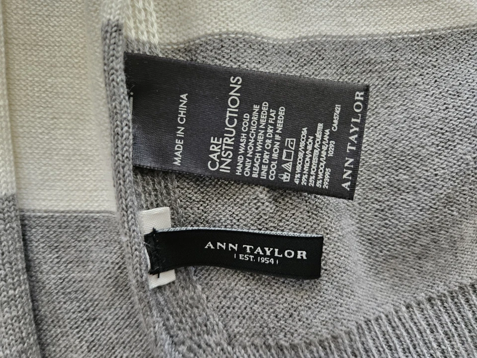 Шарф Ann Taylor шерстяная смесь полосатое одеяло серый прямоугольник 72x20 с длинным воротником - Изображение 3 из 3