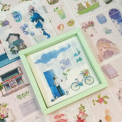 SKIONCE Watercolor Washi Stickers Set (50 Sheets) for Bullet Warm Moment 