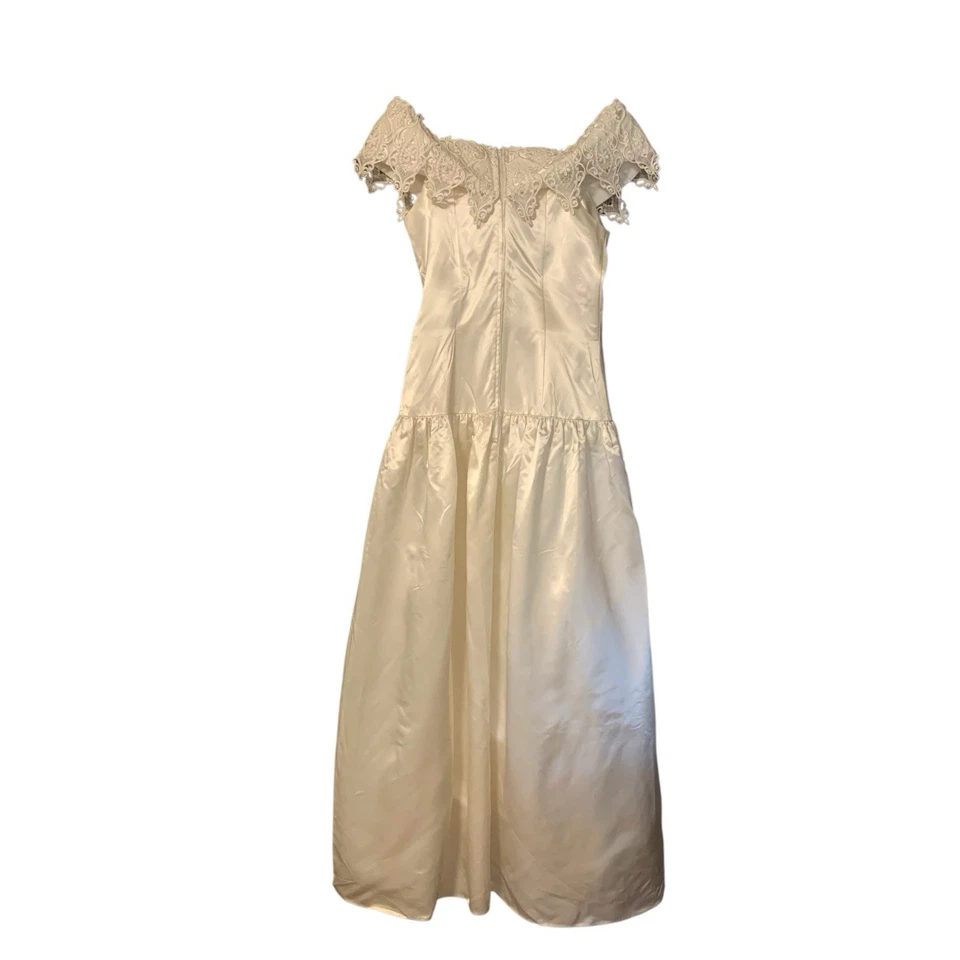 Винтажный 90-х Jessica McClintock Gunne Sax свадебное платье белый 11/12 атласное кружево - Изображение 2 из 4