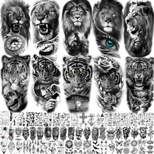 "67 Sheets 3D Black Tribal Realistic Lion Temporary Tattoos for Men Women Adul..