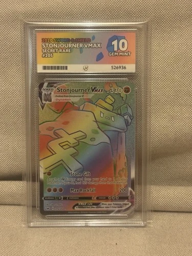 Pokémon TCG Stonjourner VMAX 205/202 Sword & Shield Graded Ace 10