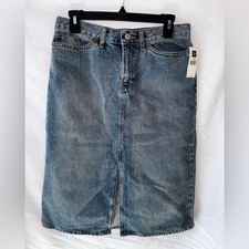 Vintage Gap jeans Y2K Women's blue front slit denim midi skirt 100 Cotton