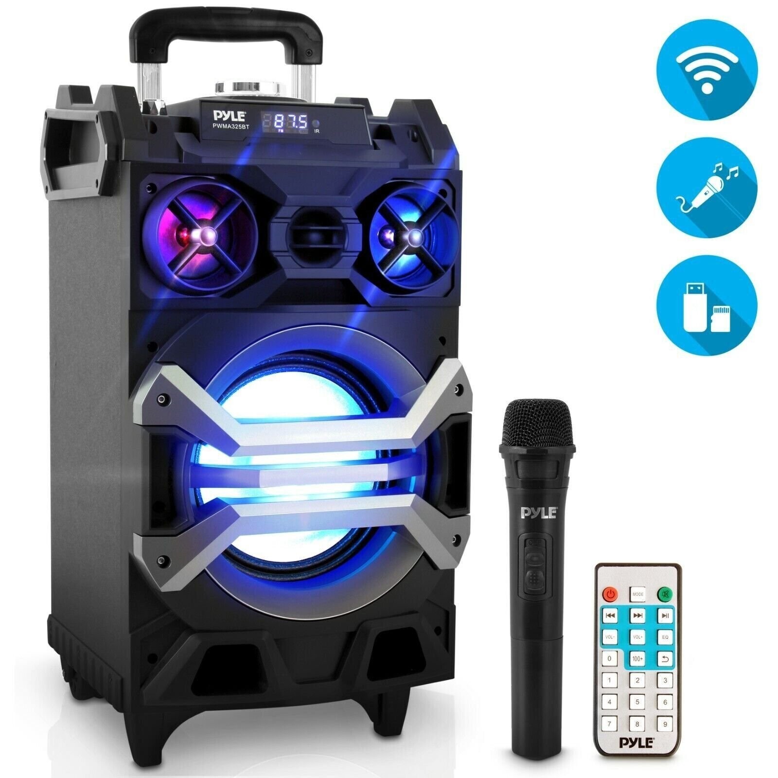 Pyle-PRO PORTABLE BLUETOOTH KARAOKE SPEAKER SYS Flashing DJ 