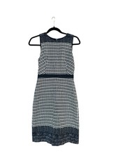 J Crew Navy Blue White Check Tweedy Sheath Dress Size 00 Formal Preppy Workwear
