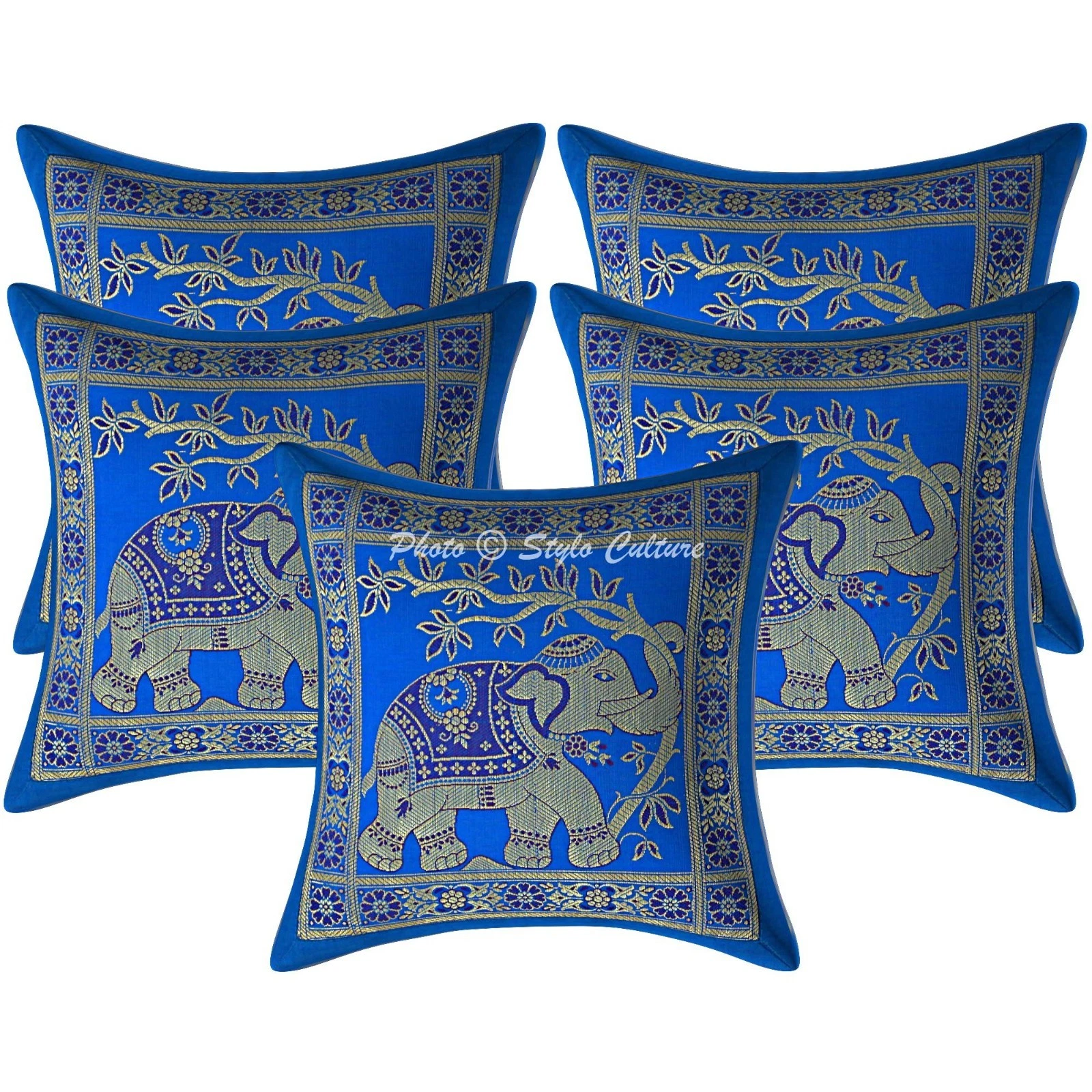 Ethnic Throw Pillow Covers 12x12 Brocade Turquoise Elephant Boho Cushion Cover