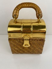 Vintage Sacha Wicker Box Handbag Purse Gold Tone Top Wicker Handle