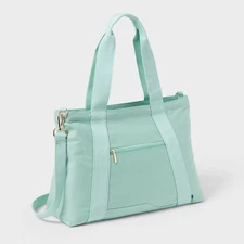 Solid Canvas School Tote Bag - Open Story Sage: RFID Blocking Laptop