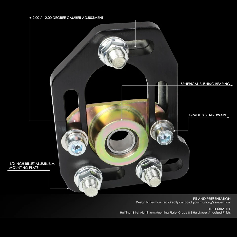 PARA FORD MUSTANG 79-89 DELANTERO AJUSTABLE +/-3.0 INCLINACIÓN +/-2.0 PLACAS GIRATORIAS NEGRO Foto 2 de 4