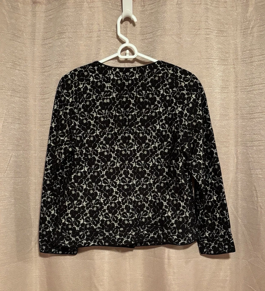 Blazer Jackie Fit sin cuello mezcla de algodón encaje negro talla 10 Talbots para mujer talla 10 nuevo con etiquetas Foto 2 de 4