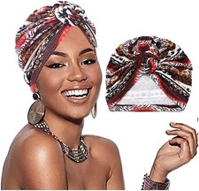 African Pattern Headwrap Pre-Tied Bonnet Turban Knot Beanie Cap