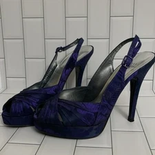 Stuart Weitzman Heels Brocade Satin Open Toe Women's 7.5 M Platform Shoes 