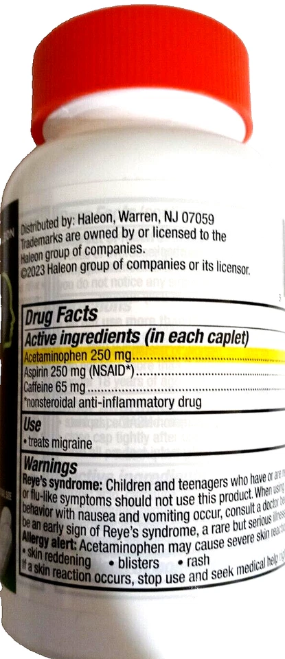 Обезболивающее Excedrin для снятия мигрени аспирин ацетаминофен кофеин 300 карат 07/2027 - Изображение 2 из 4