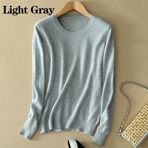 Women Cozy Crew Neck Cashmere Sweater Knitted Elasticity Slim Fit Wool Pullover - Picture 13 of 20