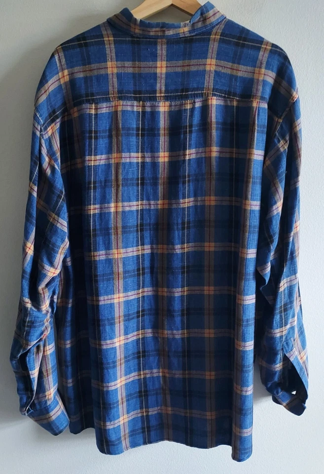 Camisa Lemon & Soda Para Hombres Azul A Cuadros Manga Larga Lino Rayón Abotonada Talla L Foto 2 de 4