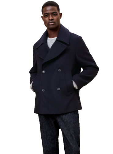 Banana Republic Men's Pea Coat Wool Blend Navy Blue NWT XXL $250 - Picture 2 of 4