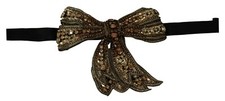 DOLCE & GABBANA Bowtie Gold Tone Silk Rhinestone Embellished Women RRP $1900