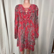 Free People Rain Or Shine Peasant Mini Dress Women's Size Small Red Paisley