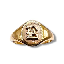  Initial Letter E Signet Solid 14k Yellow Gold Baby Pinky Ring SZ 3.25