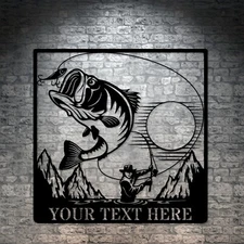 Personalized Fisherman Name Metal Sign. Custom Cabin Fishing Wall Decor Gift