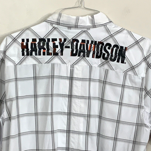 Size Large HD Harley Davidson Genuine Shirt Grey White Plaid Button Down E1 - Picture 2 of 18