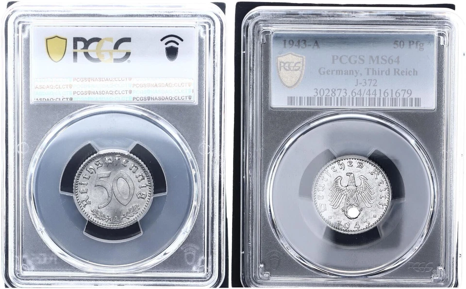 3. Reich 50 Pfennig 1943-A J.372 PCGS MS64 fast Stempelglanz   123361 - Bild 1 von 1