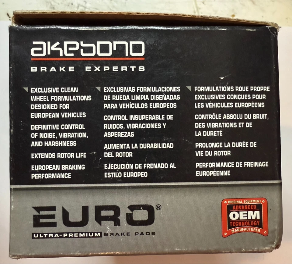 Juego de pastillas de freno de disco de cerámica Akebono EURO EUR779 para Mercedes C230 C240 C280 SLK+ Foto 3 de 4