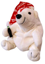 Vintage 1998 Coca Cola Polar Bear Plush Christmas Santa Hat Coke Bottle