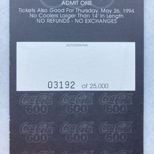 1994 Coca Cola 600 Nascar Goody's Pole Night Dale Earnhardt Ticket - Picture 7 of 8