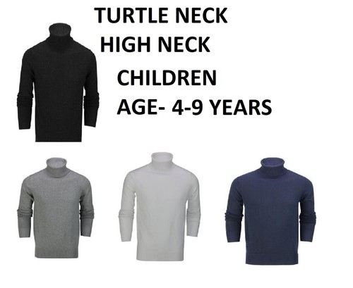 KIDS POLO NECK TOP RIBBED BOYS GIRLS ROLL TURTLE HIGH NECK JUMPER LONG SLEEVE - Picture 6 of 8