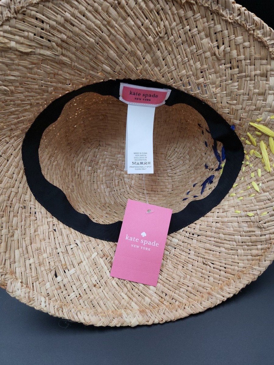 kate spade ハット NWT Kate Spade Straw hat Cloche Lemon Zest Embroidered Summer