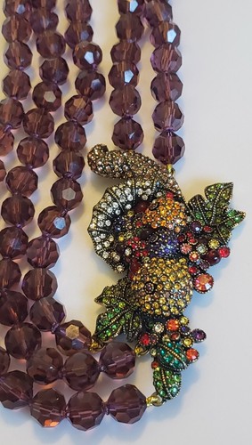 Heidi Daus Purple Glass Beaded Statement Necklace Cornucopia/ Harvest Bounty - Picture 8 of 24