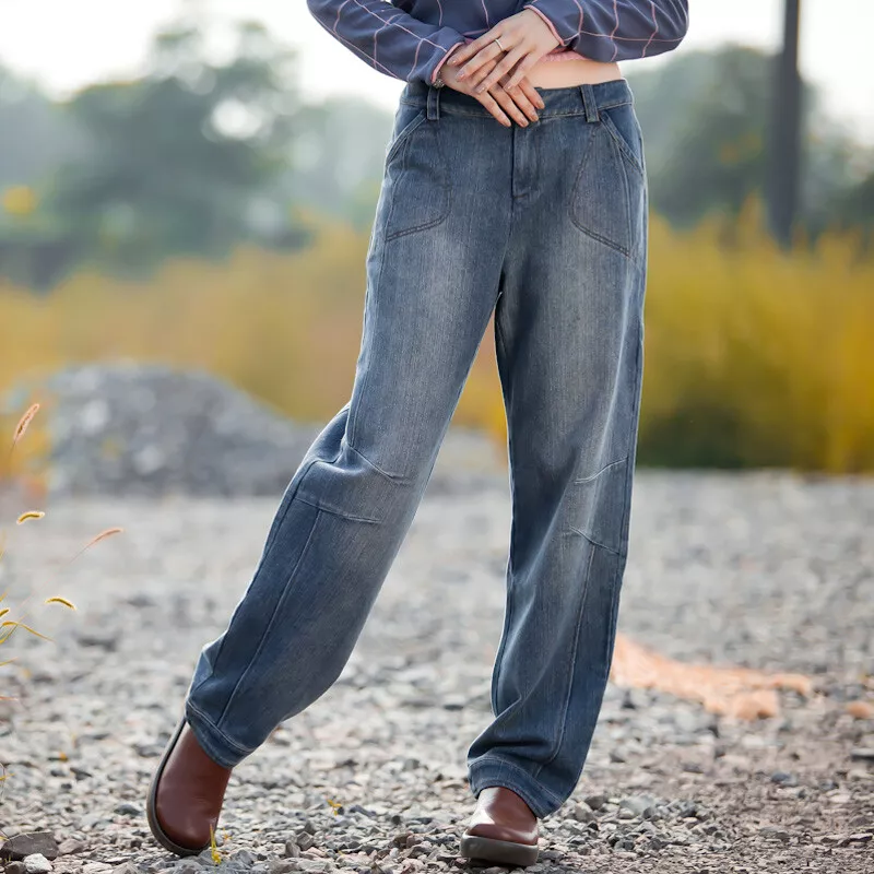Lady Jeans Denim Pants Trousers Baggy High Waist Breathable Soft