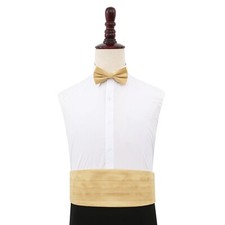 Gold Mens Cummerbund Plain Shantung Wedding Adjustable Accessory by DQT