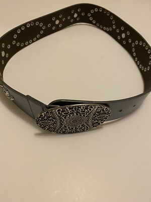 Chicos Womens Gray belt embossed buckle beaded silver studs 