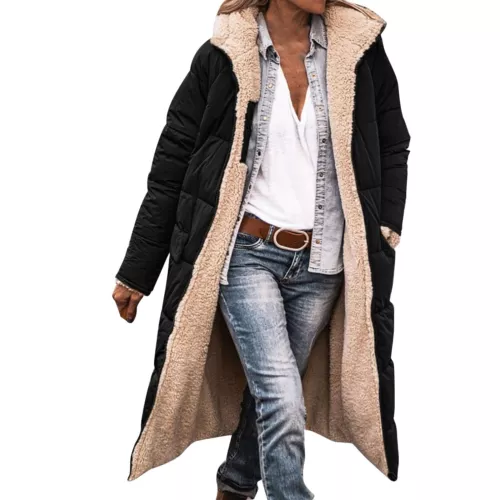 Women Winter Long Parka Quilted Knee Coat Hooded Ladies Warm Padded Jacket - Bild 24 von 45