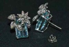 Emerald Cut 3Ct Lab-Created Aquamarine Women Stud Earring 14K White Gold Plated