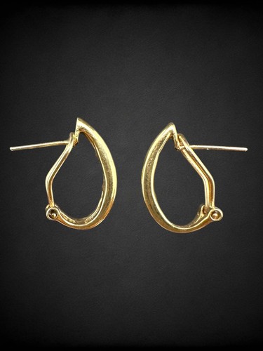 10kt Yellow Gold Diamond Baguette Earrings Half Hoop Omega Backs Channel Set - Picture 14 of 14