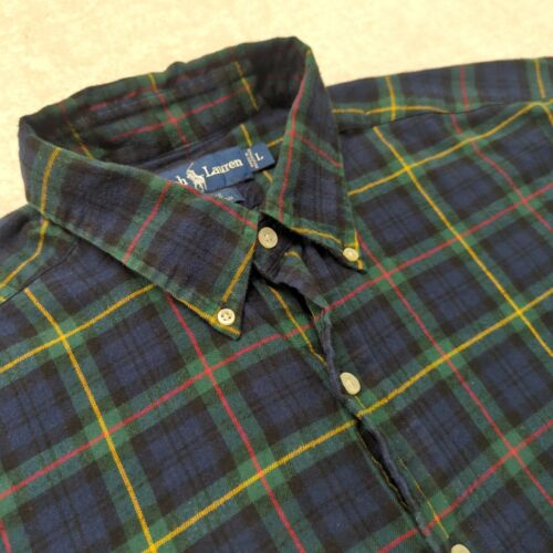 Vintage Ralph Lauren Flannel Shirt Mens L Blake Lightweight Plaid Red Pony 90s - Picture 2 of 12