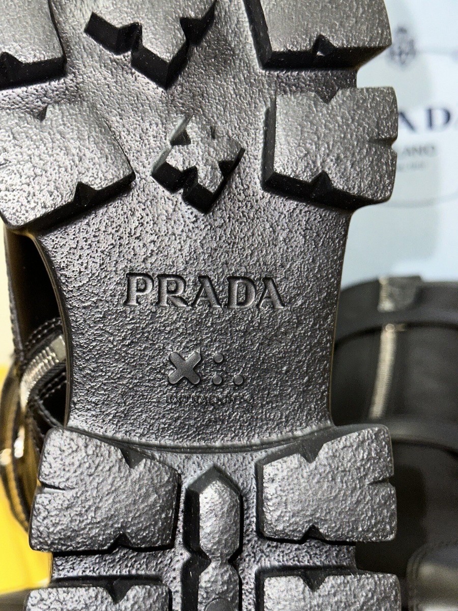 Prada Womens Monolith Dual Pouch Tall Leather Combat Boots Size 