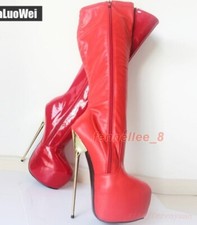 Women 22cm Super High Heel Zip Platform Stilettos Chic Fetish Knee High Boots