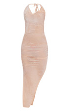 PLT NUDE/PINK SOFT OPEN BACK SIDE SPLIT MAXI DRESS 14 BNWT