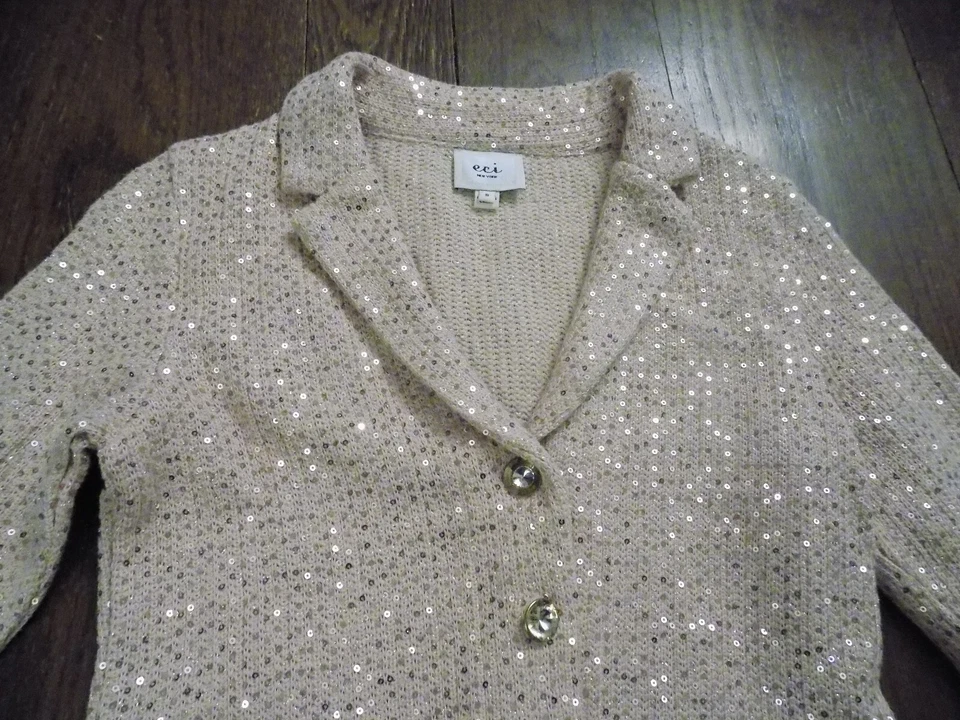 Cardigã vintage ECI New York Blazer rosa pálido lantejoulas botões brilhantes glam chic - Imagem 2 de 4