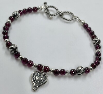 SILPADA B1488 GARNET BEAD HEART CHARM TOGGLE BRACELET (S10B)